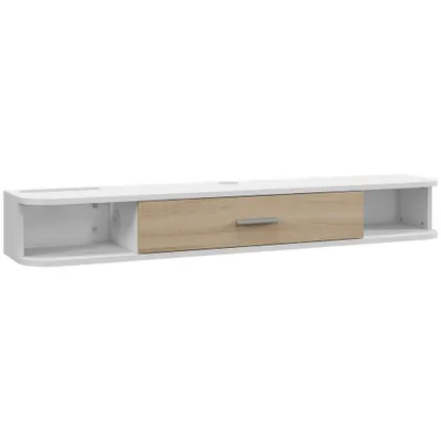 HOMCOM,Suport TV,Cu 2 Rafturi Deschise și Dulap cu Ușă Rabatabilă,MDF,120cm x 26cm x 16cm,Alb, gri | Aosom Romania