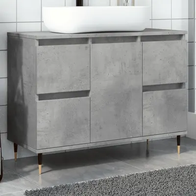 Gossi dulap pentru baie, gri beton, 80x33x60 cm, lemn compozit