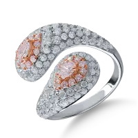 Inel din aur alb-roz cu diamante transparente de 2.09ct si diamante roz pear si rotunde de 0.59ct
