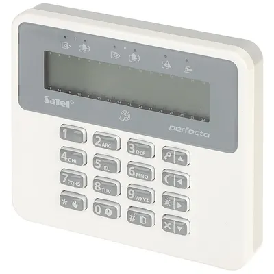 Tastatura LCD wireless Satel Perfecta PRF-LCD-A2, RF 800 m, 868 MHz, cititor card, semnal acustic, tamper