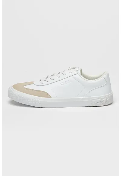 Pantofi sport din piele ecologica cu sireturi - Alb/Gri deschis
