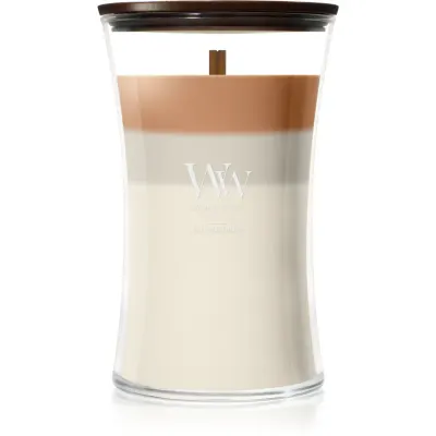 Woodwick Trilogy Café Macchiato lumânare parfumată cu fitil din lemn 610 g