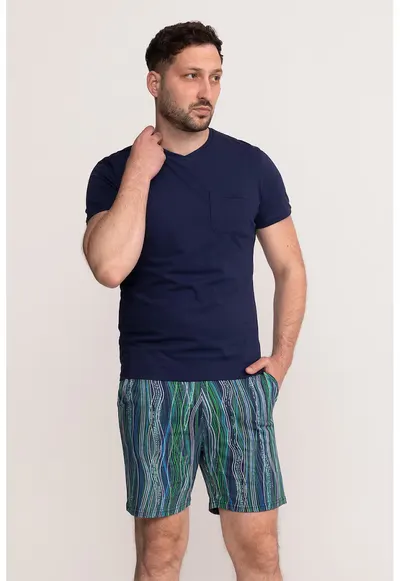 Pijama scurta cu decolteu in V Noah - Verde/Violet/Bleumarin