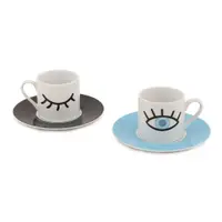 Set 2 cești cu farfurioară Kütahya Porselen Eyes, 90 ml