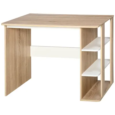 HOMCOM Birou 2 în 1 cu raft 3 nivele, spațiu generos de lucru, lemn de mesteacăn, 100x55x74 cm, pentru birou/dormitor | Aosom Romania