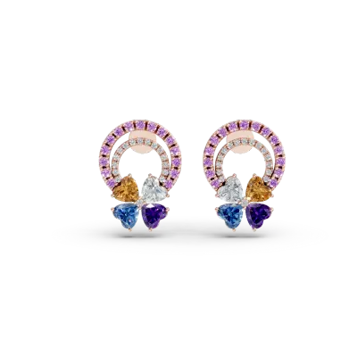 Cercei floare din aur roz cu pietre pretioase si semipretioase de 2.8ct