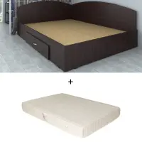 Set Pat de colt, cu sertar lateral pe role, wenge + Saltea superortopedica, 140x200 cm