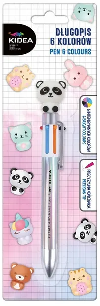 Pix multicolor cu figurină Kidea - 6 culori, panda