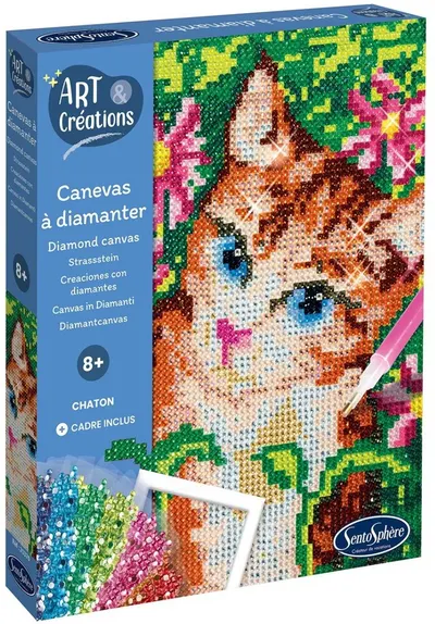 Kit creativ Sentosphere – Pisicuță, pânză cu pietricele colorate