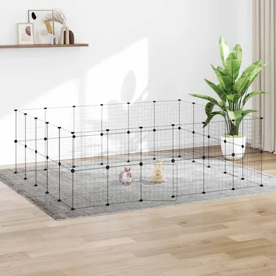 vidaXL Cușcă animale de companie cu ușă 44 panouri negru 210x175x70 cm oțel