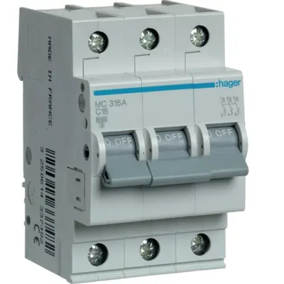 Siguranta automata 3P, 16A, 6kA, C, Hager MC316A