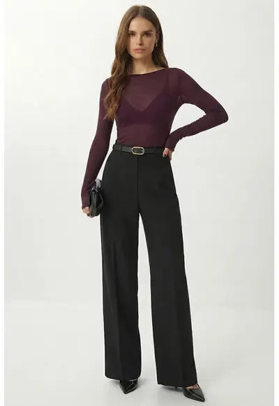 Pantaloni dama - Happiness Istanbul - Negru - Talie inalta