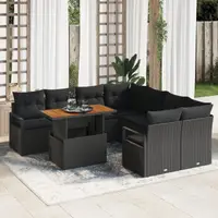 Gossi set de canapea de gradina cu 9 piese si perne negru poliratan, Gossi canapea de gradina cu 2 locuri cu spatiu de depozitare si perne negru poliratan