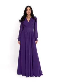 Rochie maxi cu decolteu in V si slit - Violet