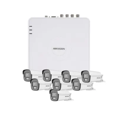 Sistem supraveghere exterior Hikvision AcuSense TurboHD ColorVu KIT-HK-8EXT5MP40LA, 8 camere, 5 MP, lumina alba 40 m, 2.8 mm