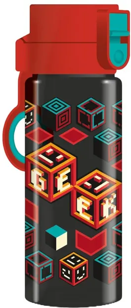 Sticlă pentru copii Ars Una Geek - 475 ml, negru cu roșu