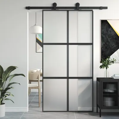 Gossi usa glisanta, negru, 102,5x205 cm, sticla securizata/aluminiu