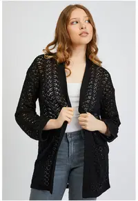 Cardigan crosetat fara inchidere - Negru