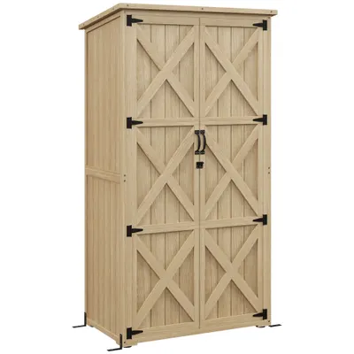 Outsunny Dulap de grădină adăpost magazie pentru unelte 90L x 54.5P x 161/168,5H cm 2 rafturi acoperiș bitumat etanș lemn de pin autoclavizat | Aosom Romania