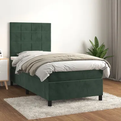 Gossi pat box spring cu saltea, verde inchis, 100x200 cm, catifea