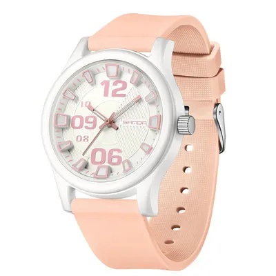 Ceas Copii Sanda 3252 Roz-Alb - Design Sport, Analog, Diver, Rezistent la Apă 5ATM