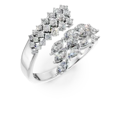 Inel deschis din aur alb cu diamante marquise si rotunde de 3.02ct