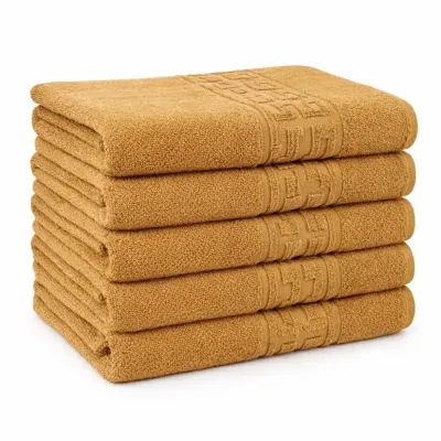 Set 5 prosoape medii 50x90cm, din 100% bumbac pakistanez, 500g, Mustar