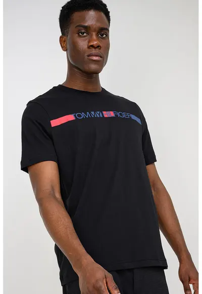 Tricou regular fit cu imprimeu logo - Negru/Bleumarin
