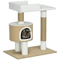 PawHut Copac zgâriat Copac de pisici cu casă de pisici, 1 casă de pisici, 1 pat, 70 cm x 49 cm x 79 cm, Natur + Alb | Aosom Romania