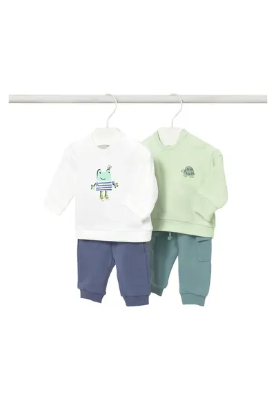 Set compleuri copii - 2 perechi pantaloni de trening - 2 bluze - Verde - Bumbac
