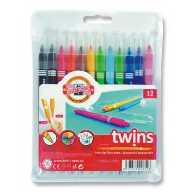 Carioci cu 2 varfuri (2mm-4mm), 12 culori/set, lavabile, Koh-I-Noor Twins