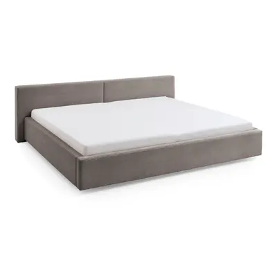 Pat matrimonial taupe tapițat cu spațiu de depozitare cu somieră 200x240 cm Cube – Meise Möbel