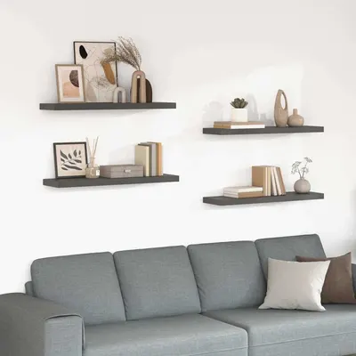 vidaXL Rafturi de perete, 4 buc., gri extralucios, 90x23,5x3,8 cm, MDF