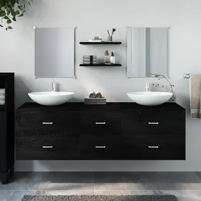vidaXL Set mobilier de baie, 5 piese, negru, lemn prelucrat