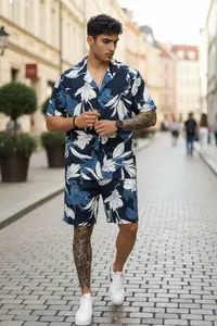 Compleu de vara cu imprimeu camasa + pantaloni 987 28-3.3