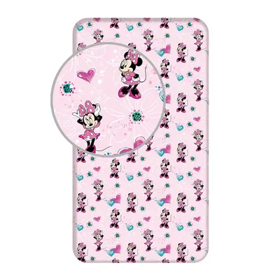 Cearceaf pentru copii roz din bumbac cu elastic 90x200 cm Minnie "Flowers" – Jerry Fabrics