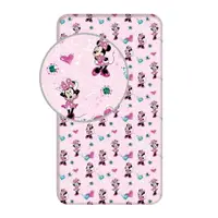 Cearceaf pentru copii roz din bumbac cu elastic 90x200 cm Minnie "Flowers" – Jerry Fabrics