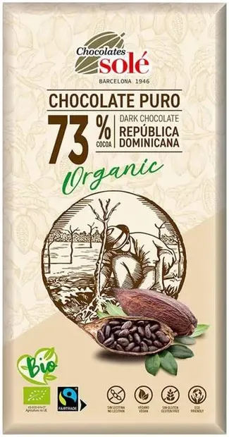 Ciocolată neagră organică cu 73% cacao, 100 g, Chocolates Solé