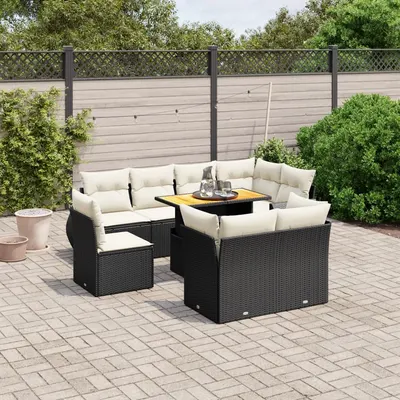 Gossi set mobilier de gradina cu perne, 9 piese, negru, poliratan