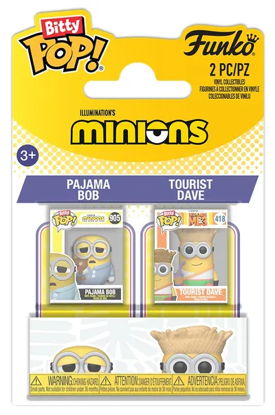 Set mini figurine Funko Bitty POP! Animation: Minions - Pajama Bob și Tourist Dave