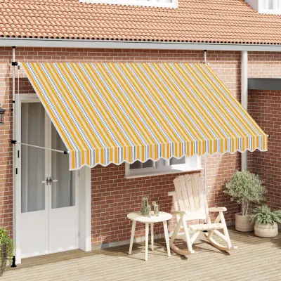 vidaXL Copertină retractabilă manual, dungi galben și albastru, 350 cm