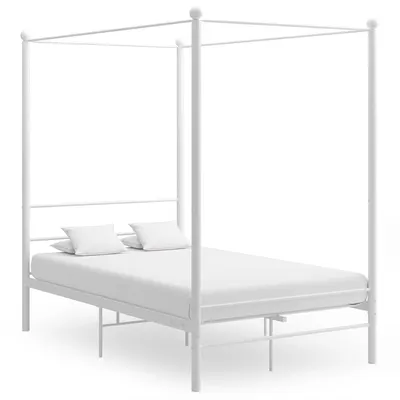 vidaXL Cadru de pat cu baldachin, alb, 120x200 cm, metal