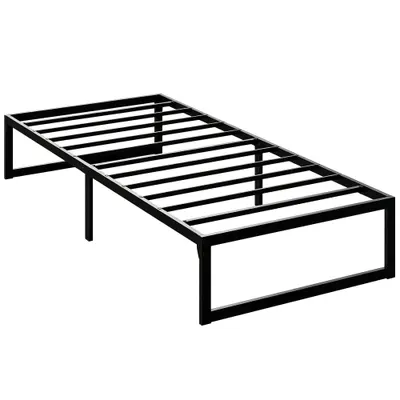 HOMCOM Cadru de pat 90 x 200 cm cu somieră din metal, pat single cu depozitare sub pat, silențios, montaj ușor, negru | Aosom Romania