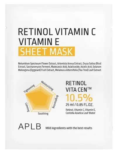 APLB Mască facială pe foaie Retinol Vitamin C Vitamin E, 25 ml