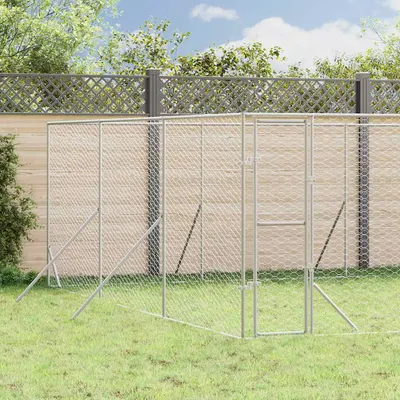 vidaXL Padoc de exterior pentru câini argintiu 6x6x2 m oțel galvanizat