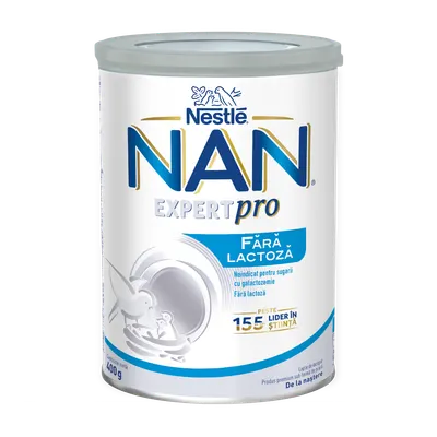 Lapte praf de inceput pentru bebelusi NAN fara lactoza de la nastere, 400g, Nestle