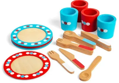Set din lemn Bigjigs - Set de masă, 20 de piese