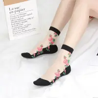 Sosete pentru dama, SS154, model flori, Alb/Negru, marime universala (35-39)
