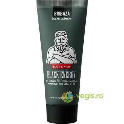 Gel de Dus si Sampon 2 in 1 cu Ulei de Patchouli, Carbune si Vitamina B5 Black Energy 30ml