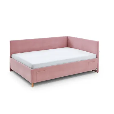 Pat pentru copii roz pe colț tapițat cu spațiu de depozitare cu somieră 140x200 cm Cool – Meise Möbel